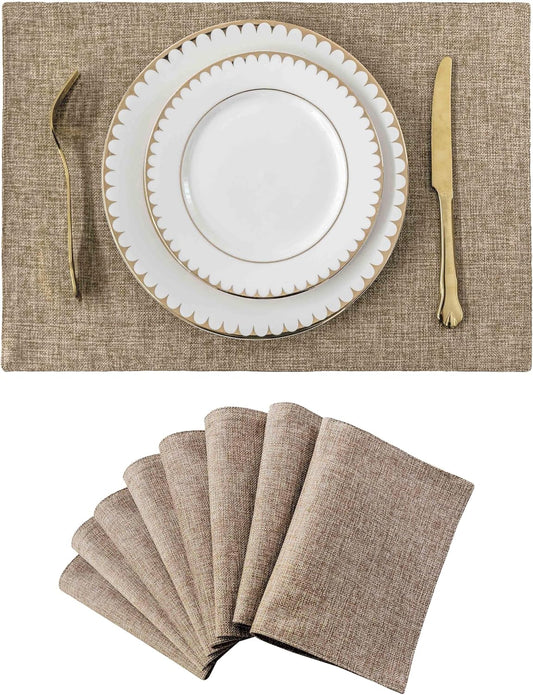 Home Brilliant Linen Placemats Set of 8 Heat Resistant Dining Table Cloth Place Mats Kitchen Table Mats Placemats Table Decor, Natural Linen