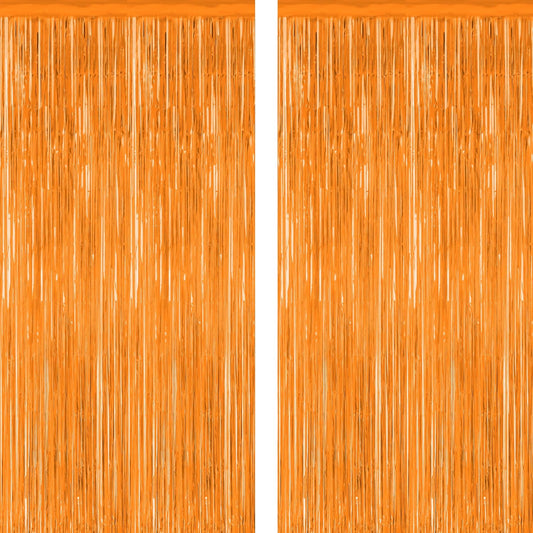 2 Pack Backdrop Curtains, 3.28 FT x 7.05 FT Orange Color Tinsel Backdrop, Metallic Party Streamer Fringe Curtains, Foil Curtains Halloween Decor Birthday Party Supplies