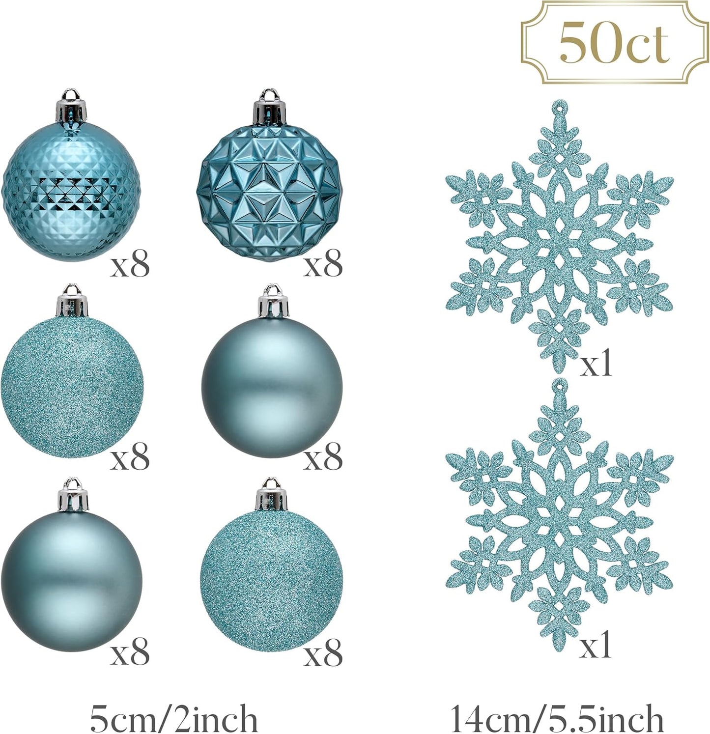 Valery Madelyn Christmas Tree Decorations Ornament Set for Fall Halloween, 50ct 2 Inches Light Blue Shatterproof Christmas Ball Ornaments Hanging Xmas Holiday Party Decor