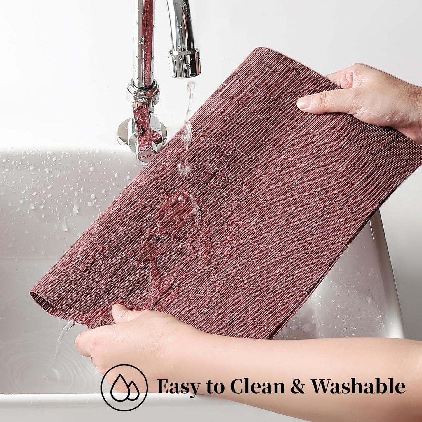 Leetaltree Burgundy Placemats Set of 4 - Heat Resistant Non-Slip Place mats for Dining Table, Washable Durable PVC Vinyl Woven Table Mats（Burgundy, 4）