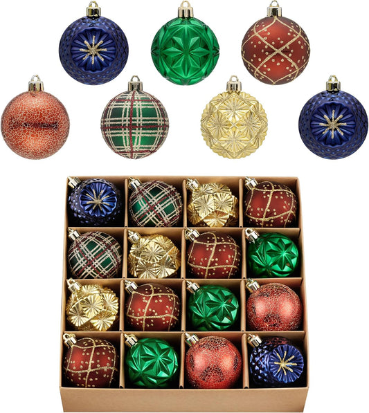 Valery Madelyn Ornaments for Christmas Trees, 16ct 2.36 Inches Red Green and Gold Shatterproof Christmas Tree Decorations, Luxury Hanging Ball Ornaments for Xmas Holiday Party Decor