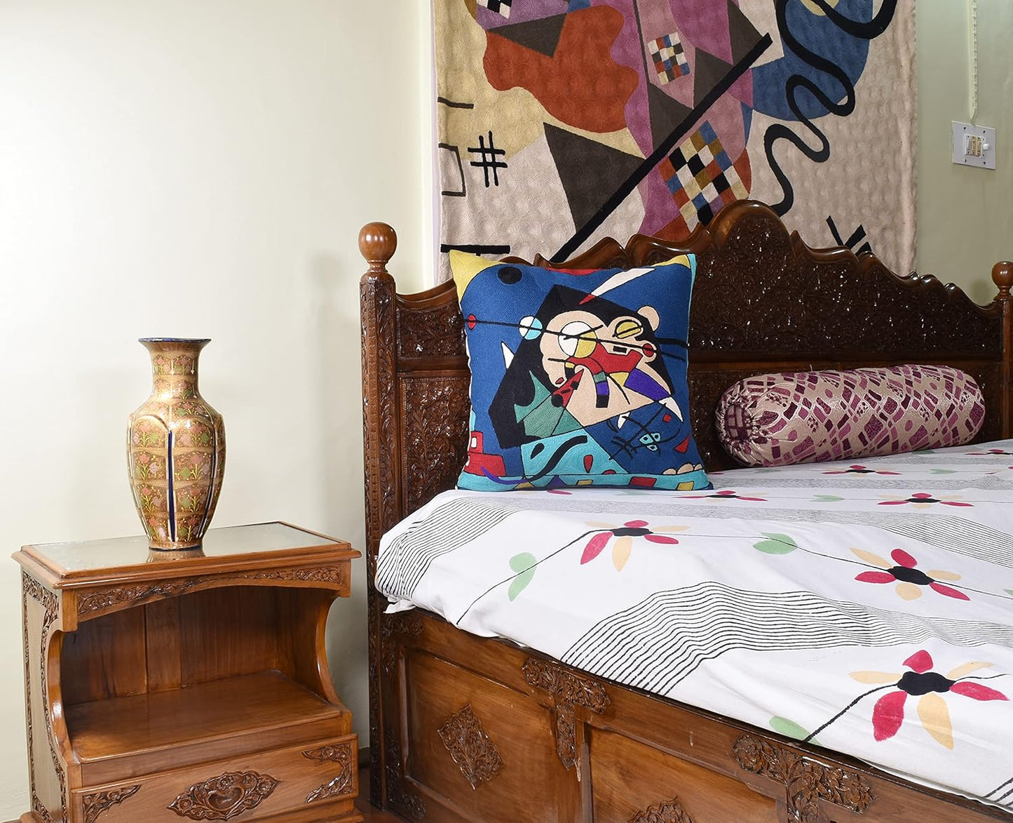 Kandinsky Modern Pillow Cover - Blue Harmony | Abstract, Contemporary, Mid Century Chair Cushion | Handmade Wool Size 18x18