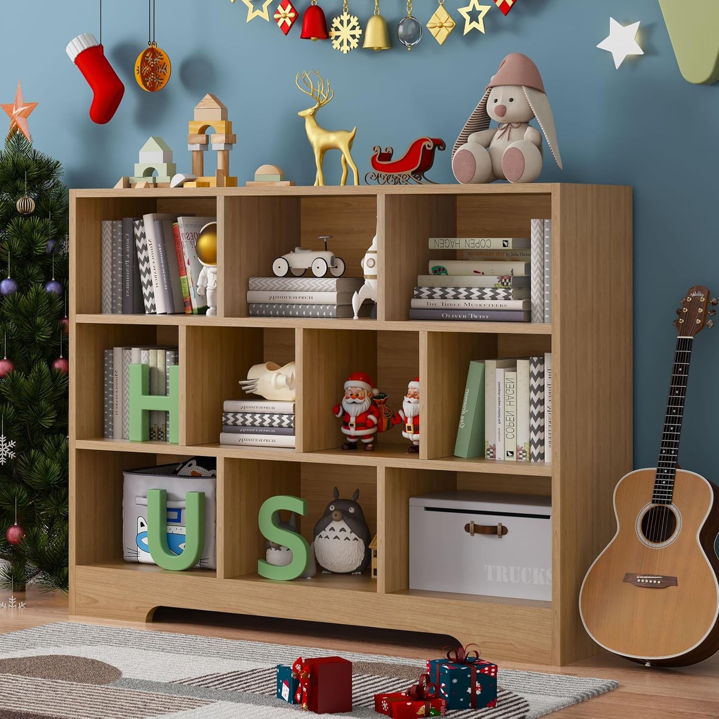 Book Shelf Set of 2, 10 Cubes Storage Organizer, 3-Tier Open Shelf Wooden Bookcase, Freestanding Wooden Bookshelf Cube Shelf for Bedroom, Living Room, Home Office