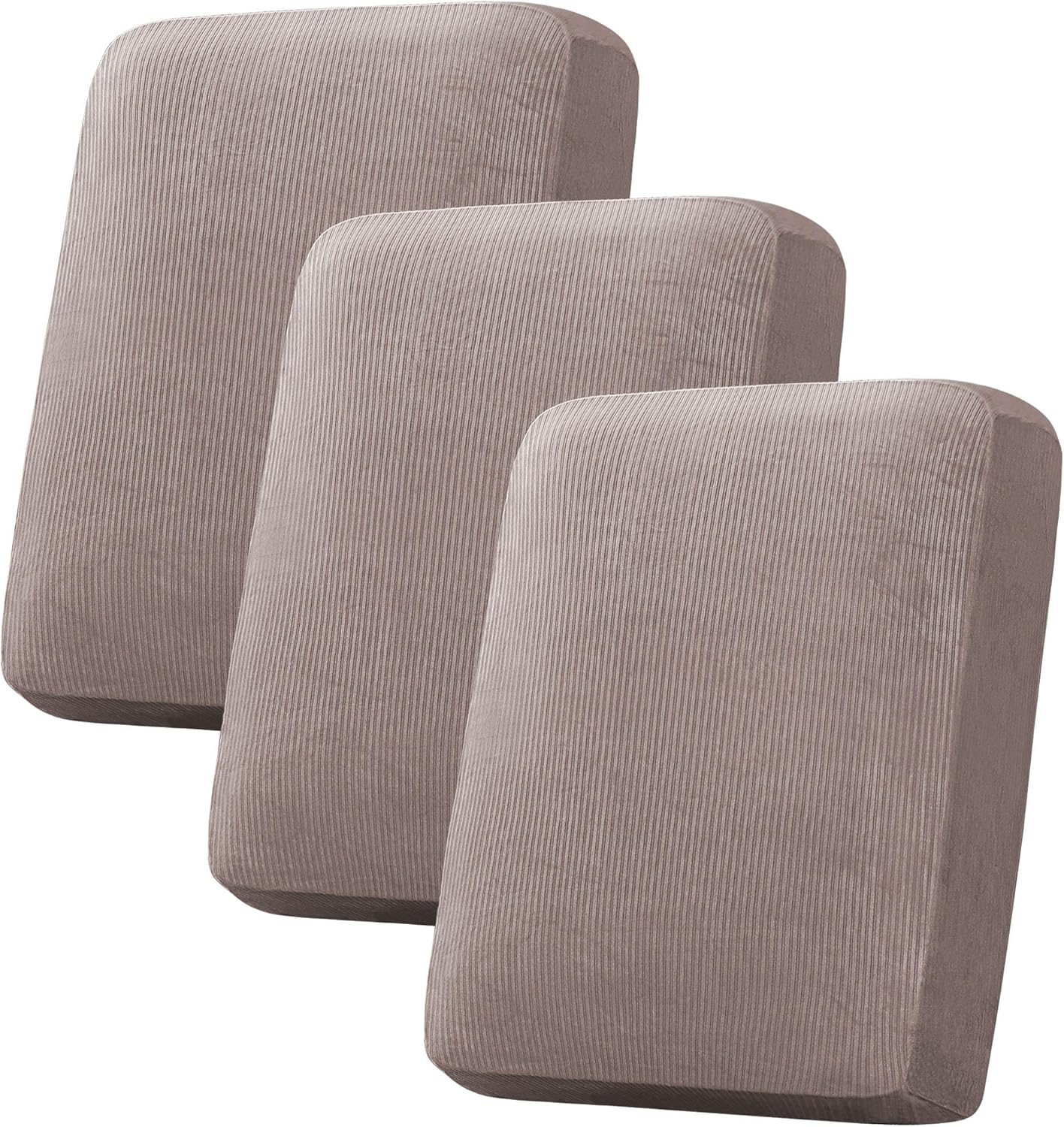 H.VERSAILTEX Velvet Stretch Couch Cushion Cover Plush Cushion Slipcover for Chair Loveseat Sofa Cushion Furniture Protector Seat Cushion Sofa Cover (3 Piece Sofa Cushion Covers, Taupe Striped)