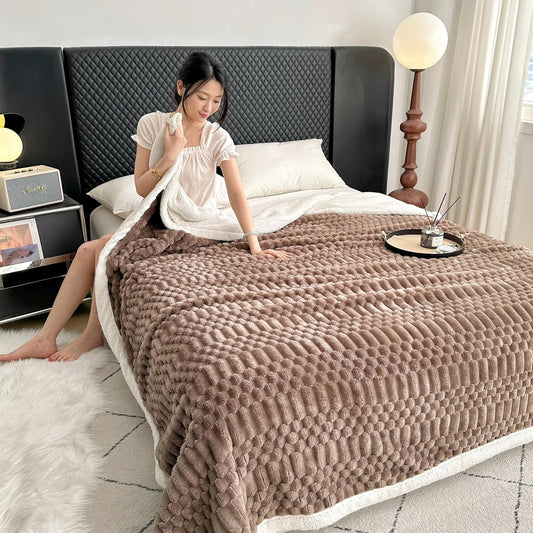 UKELER Sherpa Bed Blanket 80 × 90 inch, Ultra Soft Queen Size Throw Blankets for All Season, 470 GSM Cozy Plush Striped Fleece Blanket for Bedroom Living Room Dorm Hostel Sofa Camping, Coffee