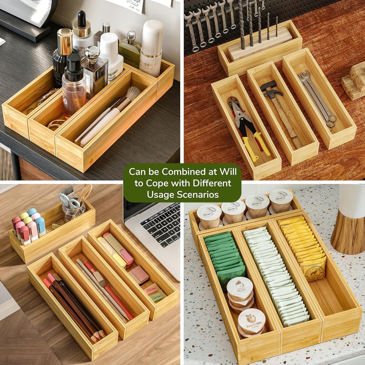 BAMEOS Silverware Organizer, Utensil Drawer Organizer, 4 Slots Kitchen Drawer Organizer, Bamboo Flatware Organizer for Drawer in Natural