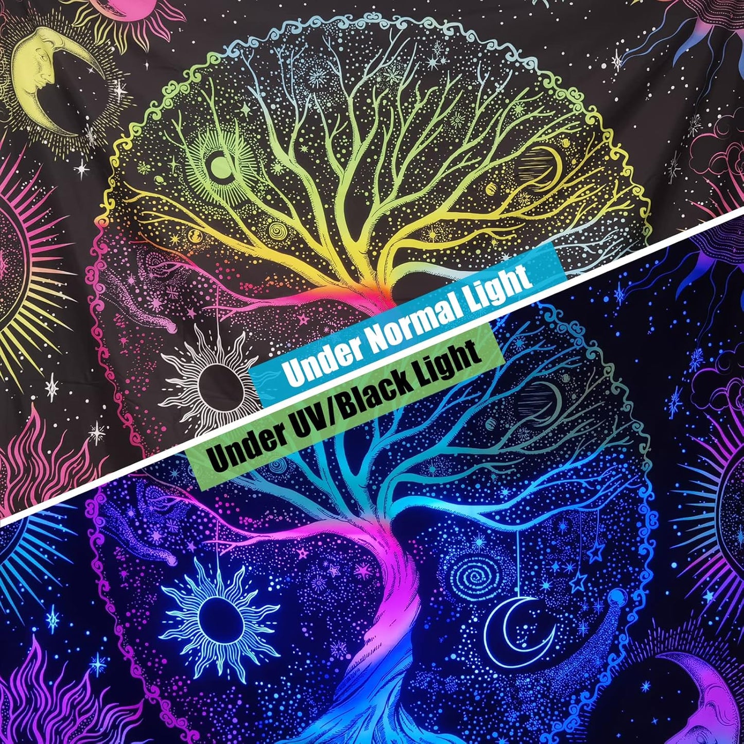 AACKart Blacklight Tapestry for Bedroom - Spiritual Tree of Life Wall Tapestry Glow in the Dark Wall Hanging 59.1 x 51.2 inches