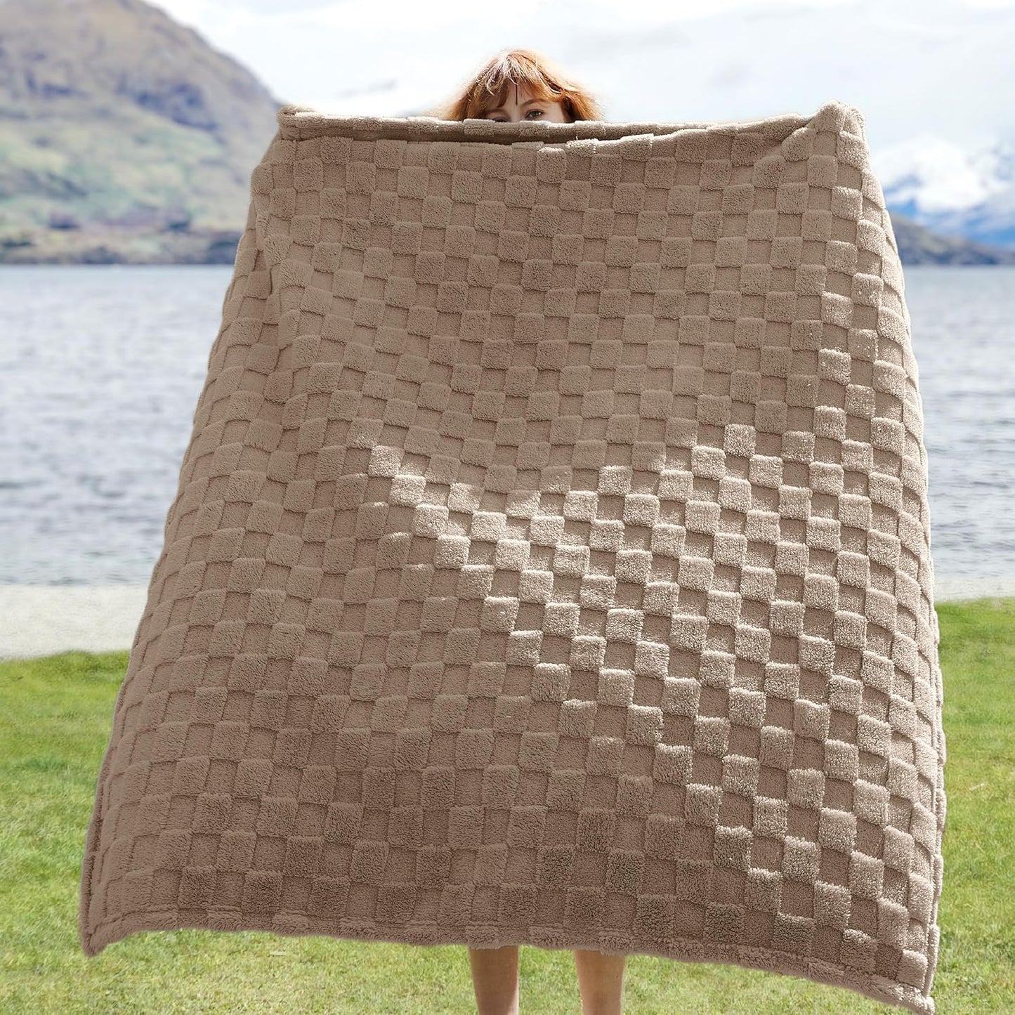 Bedsure GentleSoft Light Taupe Throw Blanket for Couch - Checkered Fleece Blankets Gifts for Women Men Girls, Cute Soft Cozy Throw for Bedroom Home Decor Gifts, 50x60 Inches