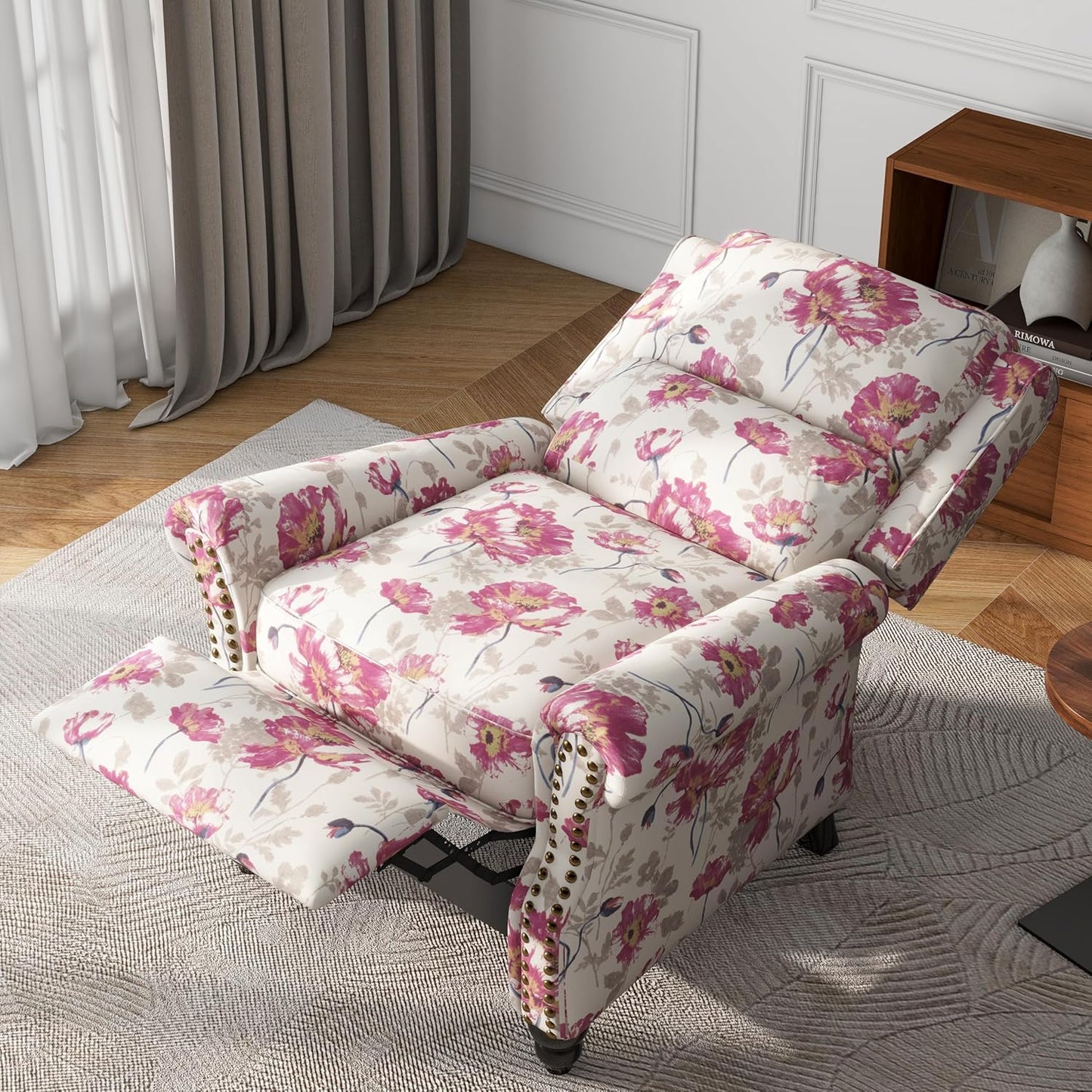 UIXE Pushback Recliner Chairs Set of 2, Fabric Armchair Push Back Accent Chair, Rivet Trim Club Chair Home Theater Overstuffed Single Sofa Reading Seat for Living Room, Pattern