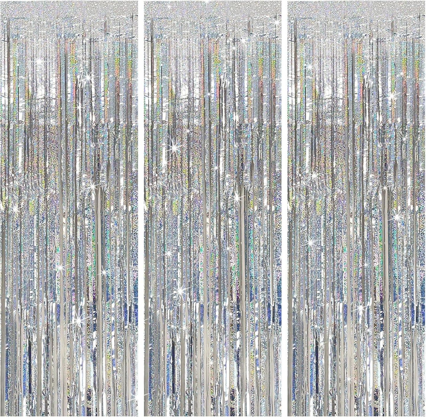 3 Pack Silver Backdrop Curtain Party Decorations Foil Fringe Backdrop Silver Tinsel Streamers Birthday Bachelorette New Year Christmas Wedding Baby Shower Disco Party Decorations