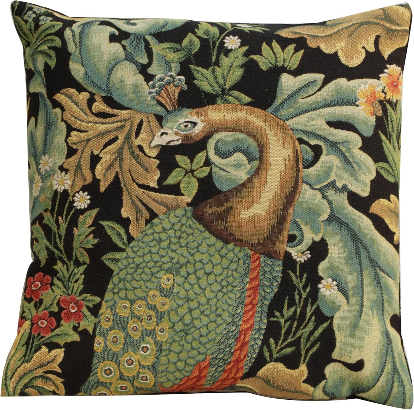 Charlotte Home Furnishings Throw Pillow Covers, Decorative Boho Pillow Covers for Couch, Living Room, Black Peacock Square Cushion Cases 18x18 in, European Cotton Jacquard Woven for Cozy Bedroom Decor