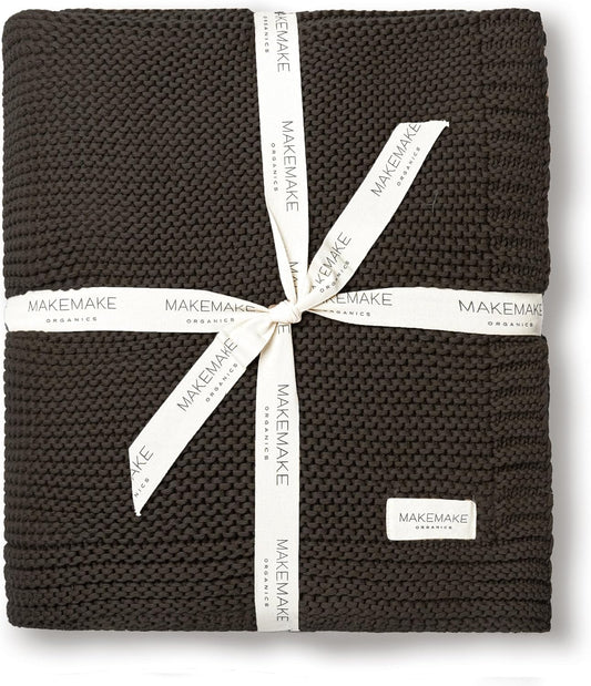MakeMake Organics Organic Throw Blanket GOTS Certified Organic Cotton Blanket Knit Couch Bed Fall Colors Soft Neutral Cotton Throw Blanket Large (50x60, Charcoal Grey)