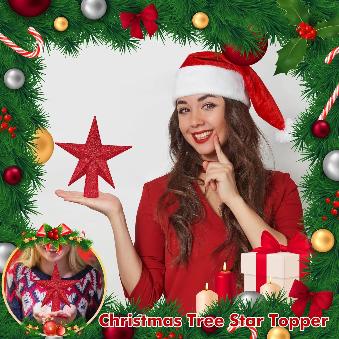 Star Tree Topper, 6" Red Christmas Tee Topper Decorations, Glitter 3D Xmas Bethlehem Star Waterproof Shatter-Proof, Christmas Tree Topper Ornament Decor for Christmas Holiday Party Indoor Outdoor Use