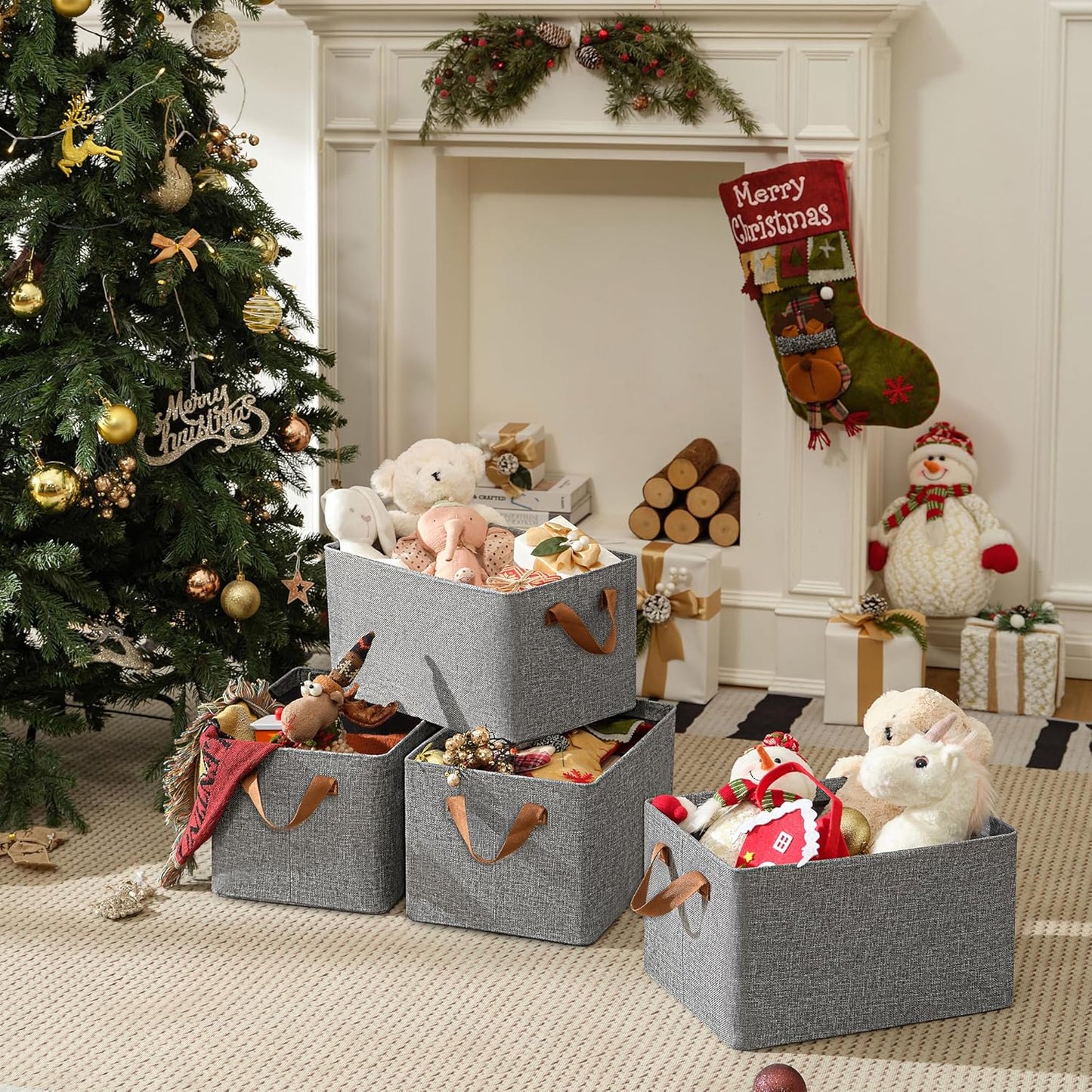 GRANNY SAYS Storage Baskets for Shelves, Closet Organizer Bins, Clothes Storage Bins with Metal Frame, Large Baskets for Organizing and Storage, Collapsible, Gray, 2-Pack