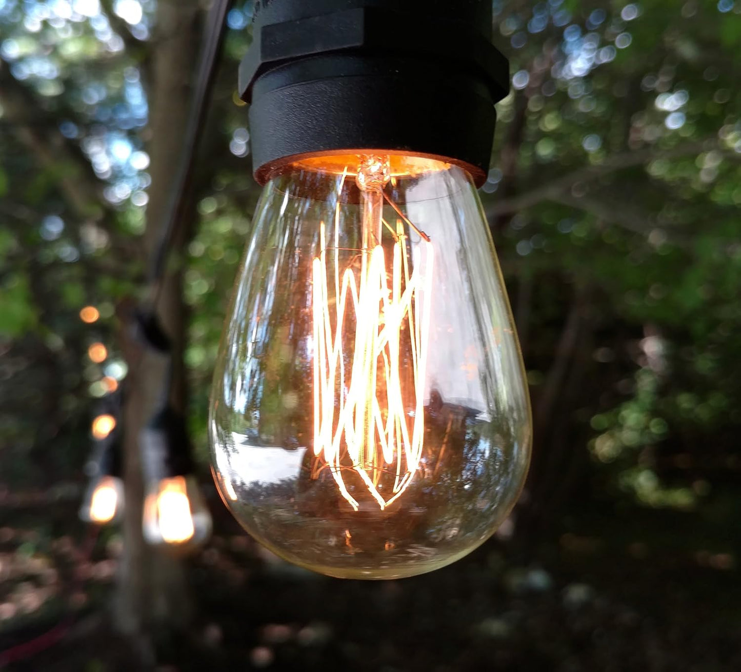 Hometown Evolution, Inc. 100 Foot E26 Commercial Outdoor Edison Bulb String Lights with Suspended Sockets (100 Foot 50 Socket, S14 Lantern Edison 11 Watt Bulbs)