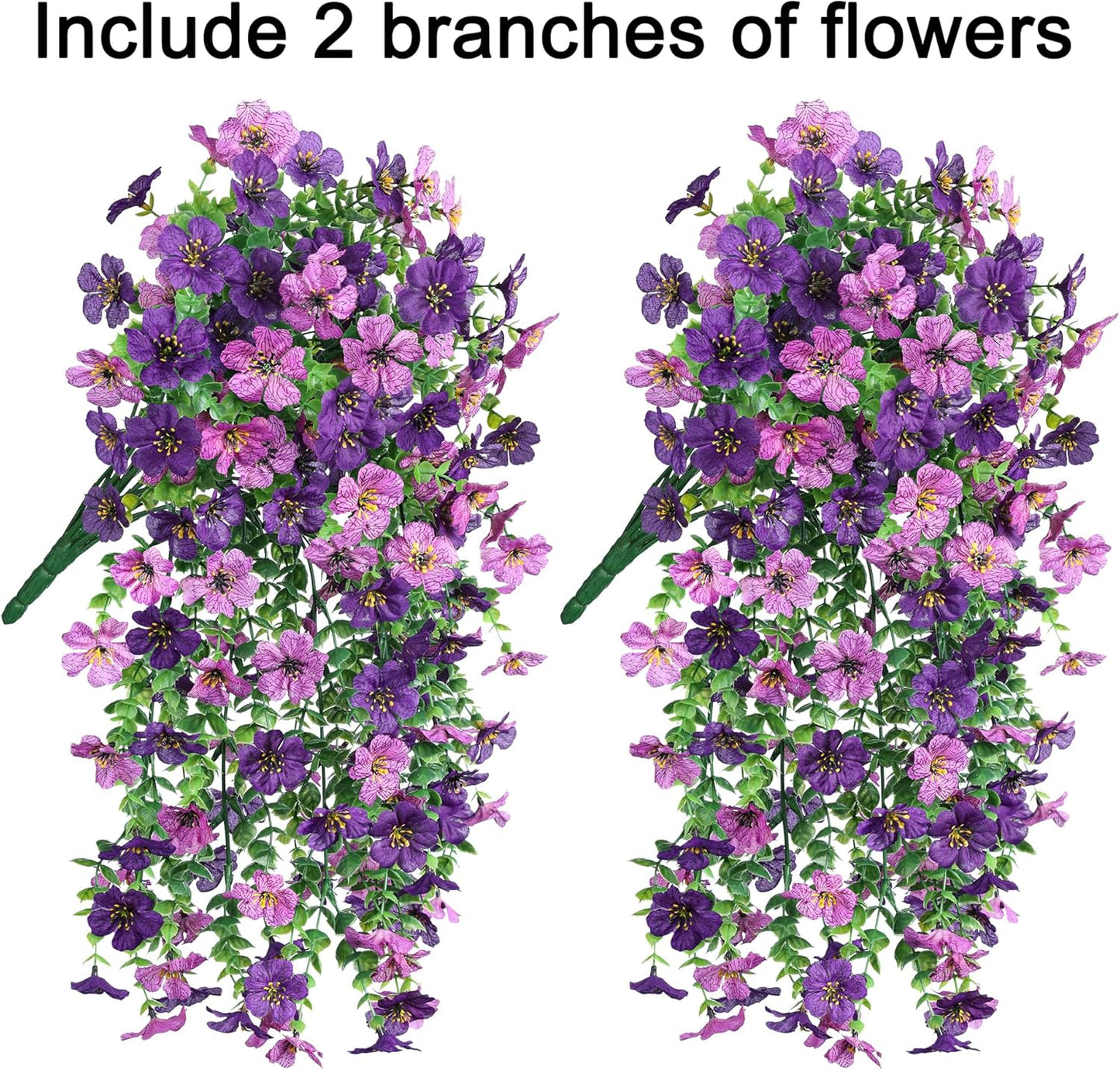 Artificial Faux Hanging Flowers Plants for Spring Outdoor Outside Decoration, 2 PCS Fake Silk Daisy with Eucalyptus UV Resistant Realistic Trailing Vines for Balcony Patio Porch (Darkpurple+Purple)