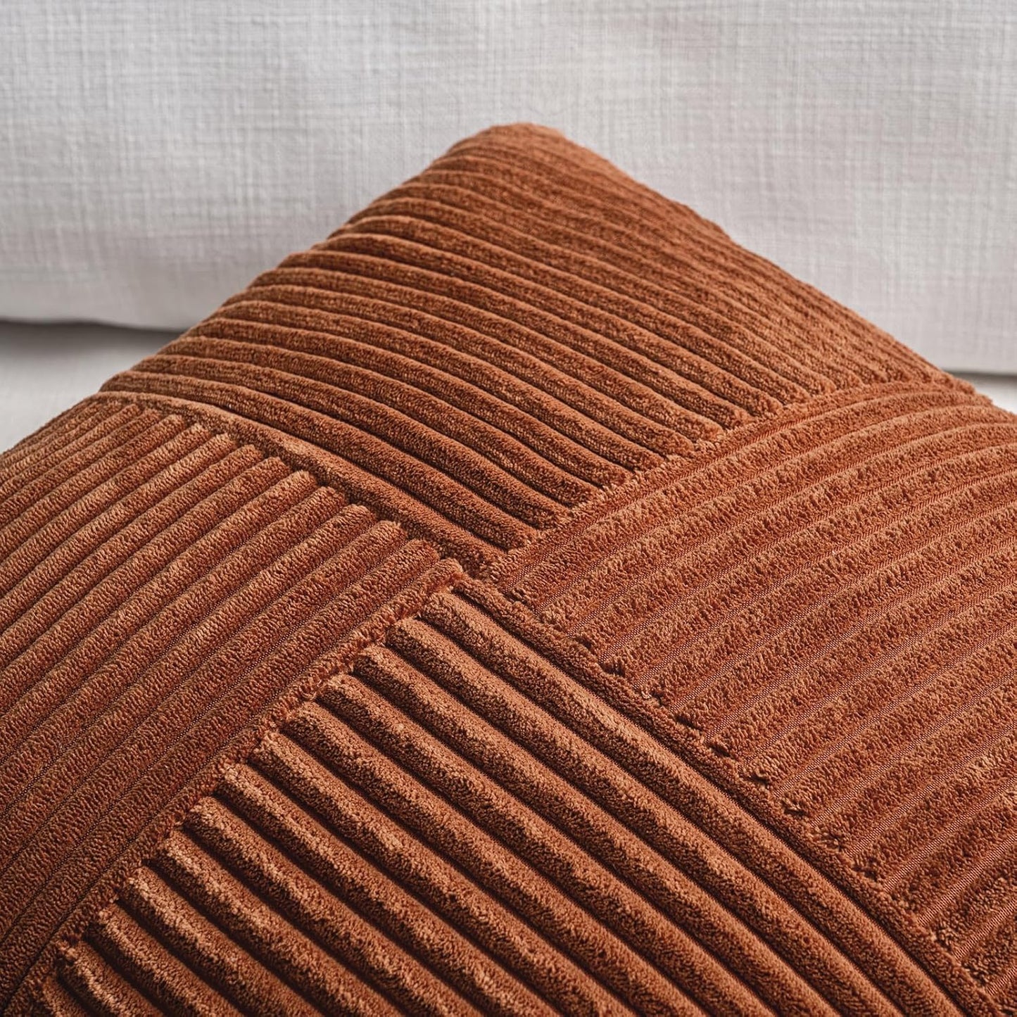 Fancy Homi 2 Packs Rust Decorative Throw Pillow Covers 22x22 Inch for Living Room Couch Bed, Rustic Farmhouse Boho Home Decor, Soft Corss Corduroy Patchwork Terracotta Square Cushion Case 55x55 cm
