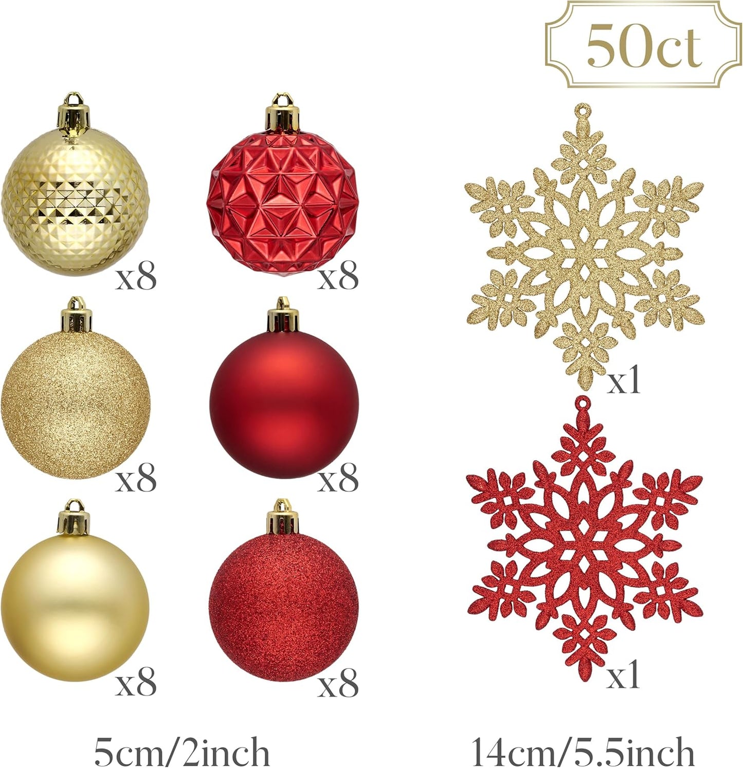 Valery Madelyn Christmas Tree Decorations Ornament Set for Fall Halloween, 50ct 2 Inches Red and Gold Shatterproof Christmas Ball Ornaments Hanging Xmas Holiday Party Decor