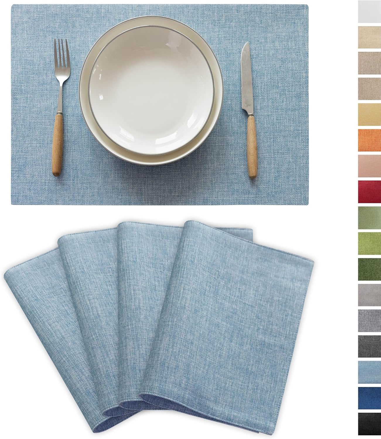 Demetex Blue Placemats Set of 4 Heat Resistant Place Mats Linen Cloth Placemat Dining Table Mats for Kitchen Plate Tables, Blue