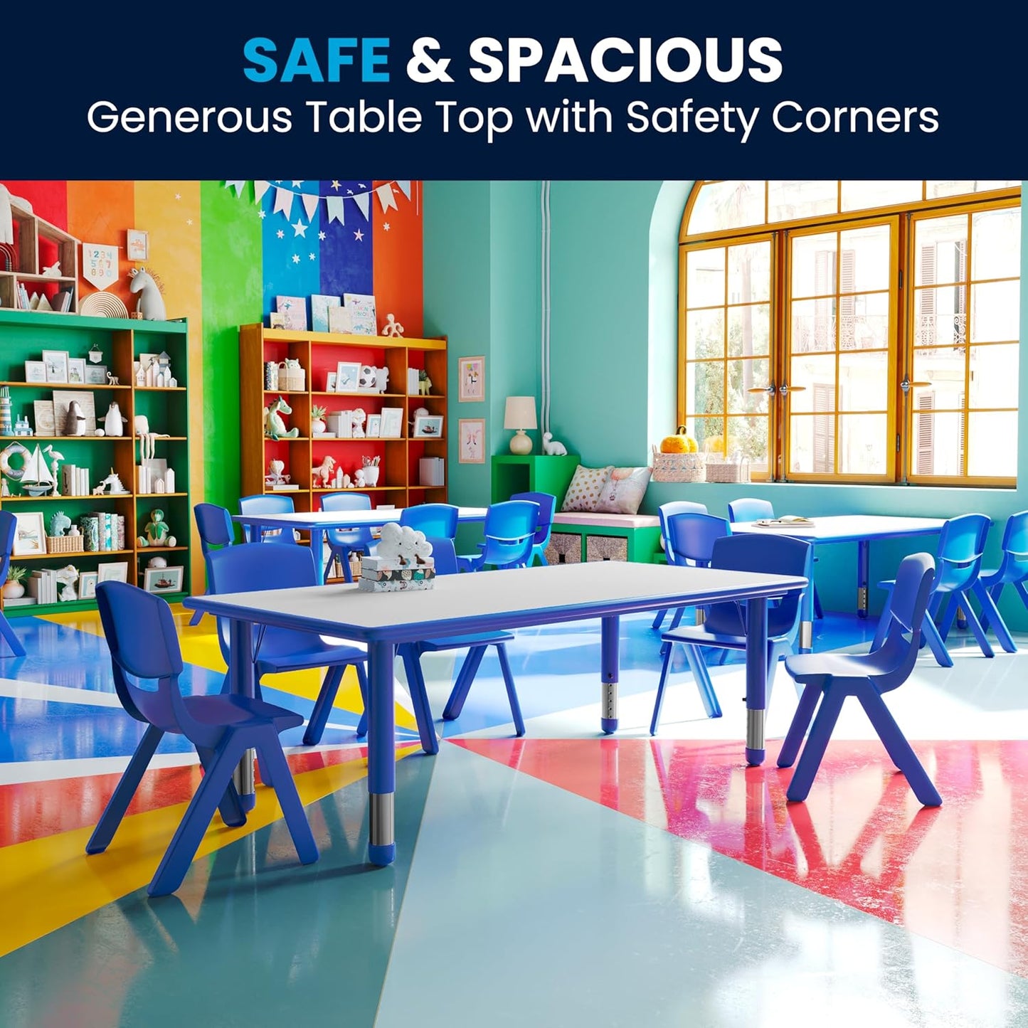 Flash Furniture Wren Adjustable Classroom Activity Table for School and Home, Plastic Activity Table for Kids, 23.625" W x 47.25" L, Gray/Blue