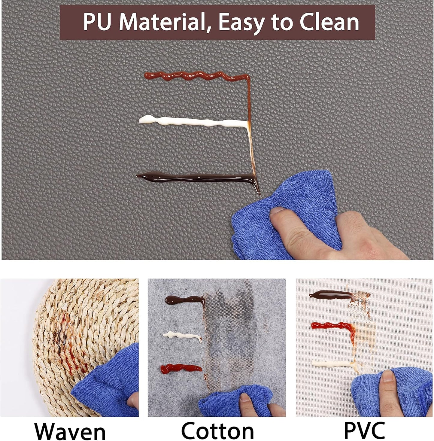 Set of 4 Faux Leather Placemats, PU Table Mats, Waterproof, Stain Resistant, Heat Resistant, Non-Slip Easy to Clean for Kitchen Dining Table,Conference Table C Grey Rectangle