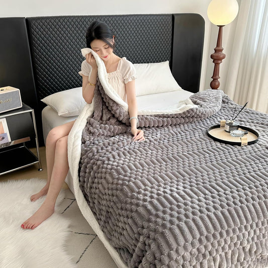 UKELER Sherpa Throw Blanket 60 × 80 inch, 470 GSM Striped Sherpa Fleece Blanket for All Season, Warm and Cozy Blankets for Couch Sofa Bed Office Camping, Dark Grey