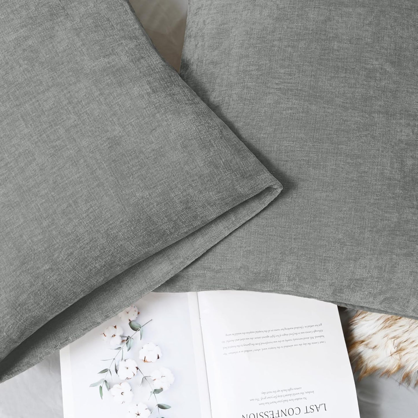 CaliTime Throw Pillow Covers Decorative 20 X 26 Inches Pack of 2 Cozy Chenille Standard Pillow Shams Cases for Couch Sofa Bed Living Room Home Medium Grey