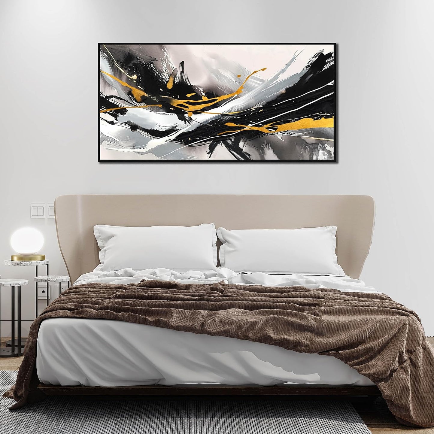 Black and White Canvas Wall Art for Living Room - Modern Abstract Wall Decor for Bedroom - Black Framed Wall Art for Office Size 29" x 59"