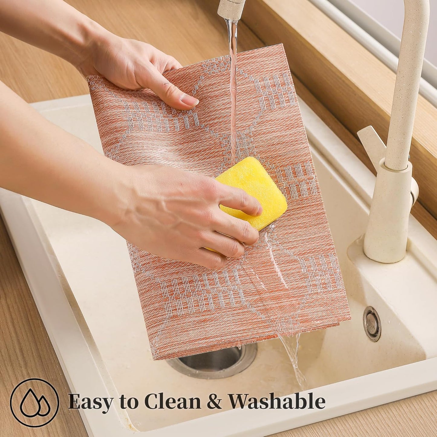 Leetaltree Coral Placemats Set of 12 - Heat Resistant Non-Slip Place mats for Dining Table, Washable Durable PVC Vinyl Woven Table Mats（Coral, 12）