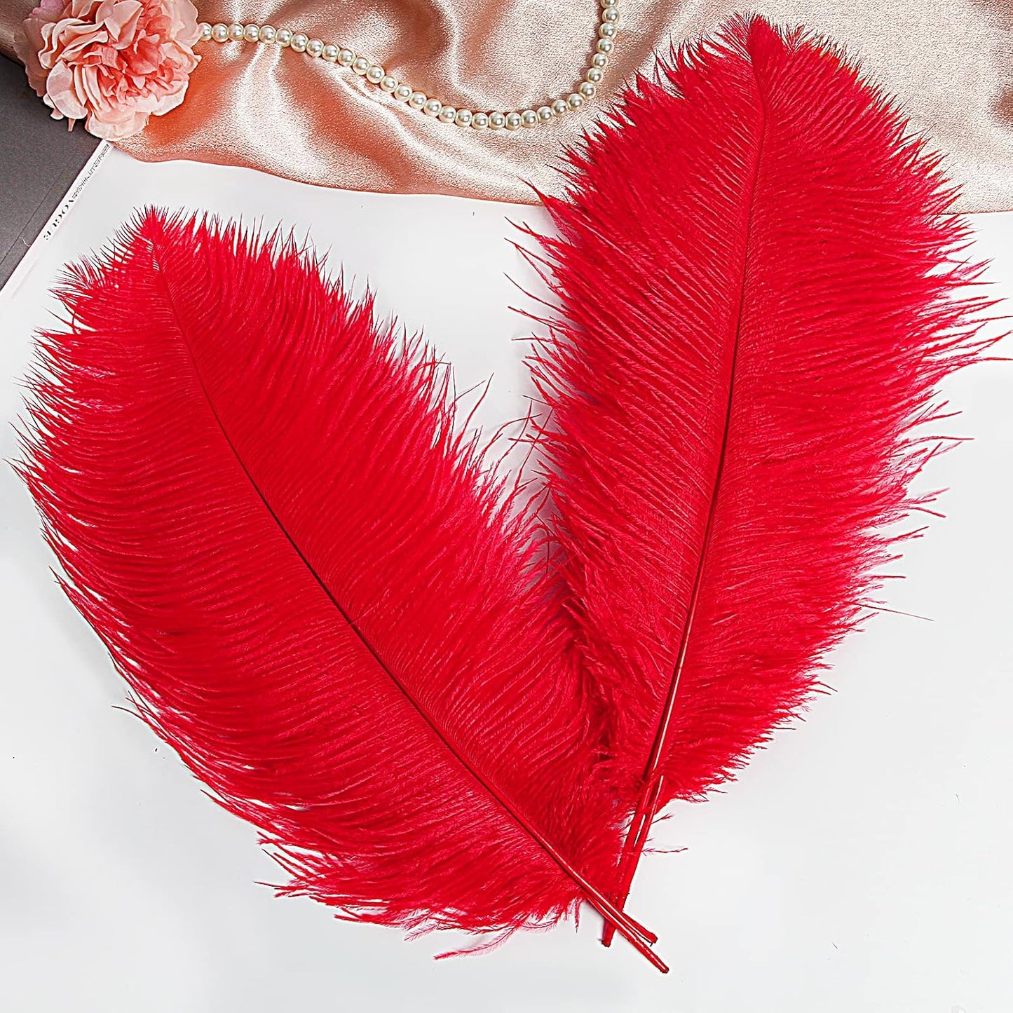 THARAHT Red Ostrich Feathers 12pcs Large Natural Bulk 14-16Inch 35cm-40cm for Wedding Party Centerpieces Halloween and Home Decoration Feathers