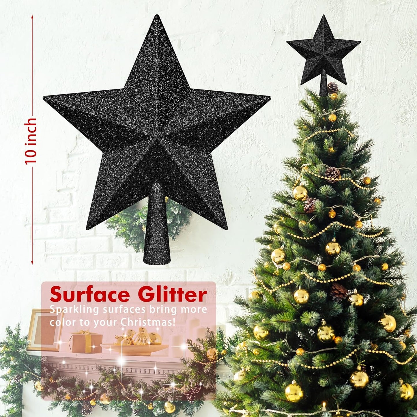 Tree Topper Star, 10" Rose Gold Christmas Star Tree Topper Accessories, Large Xmas Glitter 3D Bethlehem Tree Topper Ornament, Waterproof Holiday Christmas Tree Topper Star for Home Indoor Outdoor