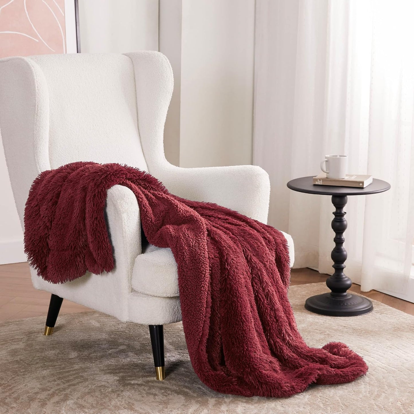 Bedsure GentleSoft Fluffy Burgundy Red Throw Blanket, Maroon Red Decor Gifts for Women, Soft Cozy Fuzzy Sherpa Fleece Plush Thick Warm Faux Fur Throws for Couch, Bed, Christmas Blanket for Mom, 50x60