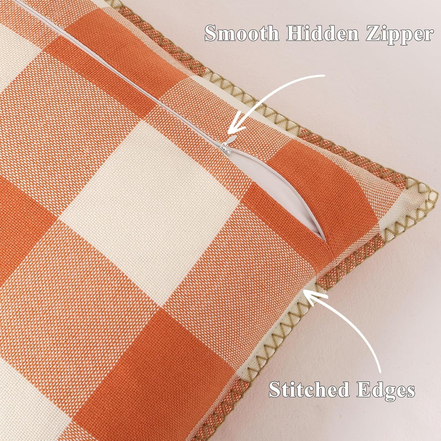 decorUhome Fall Orange and White Decorative Throw Pillow Covers 12x20 Set of 2, Lumbar Buffalo Plaid Check Farmhouse Cushion Covers with Stitched Edge for Autumn Harvest Couch Sofa Bed Home Decor