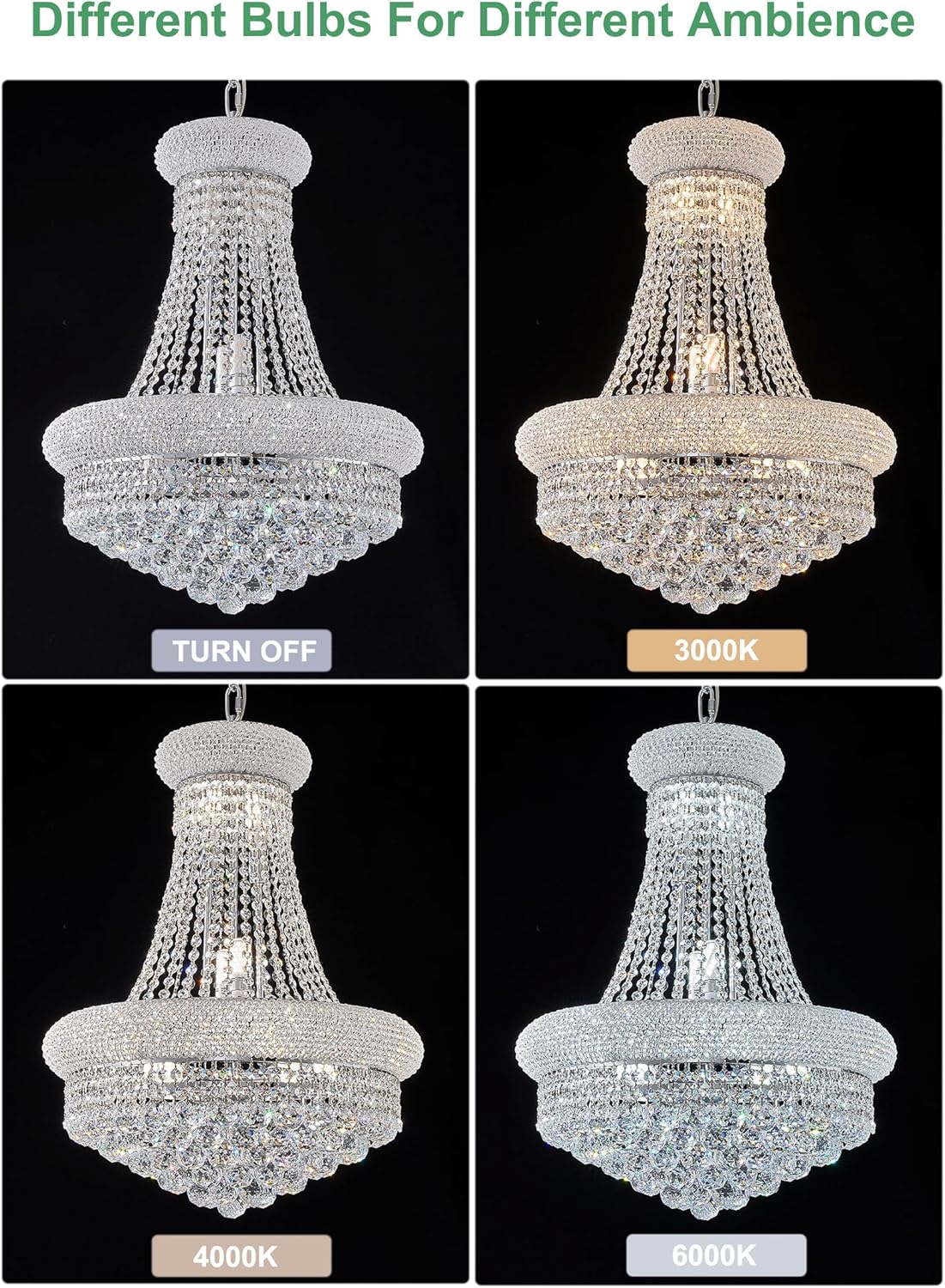 12 - Light Unique Empire Crystal Chandelier for Foyer Entrance Living Room Dining Room Bedroom Entryway Chrome Finish