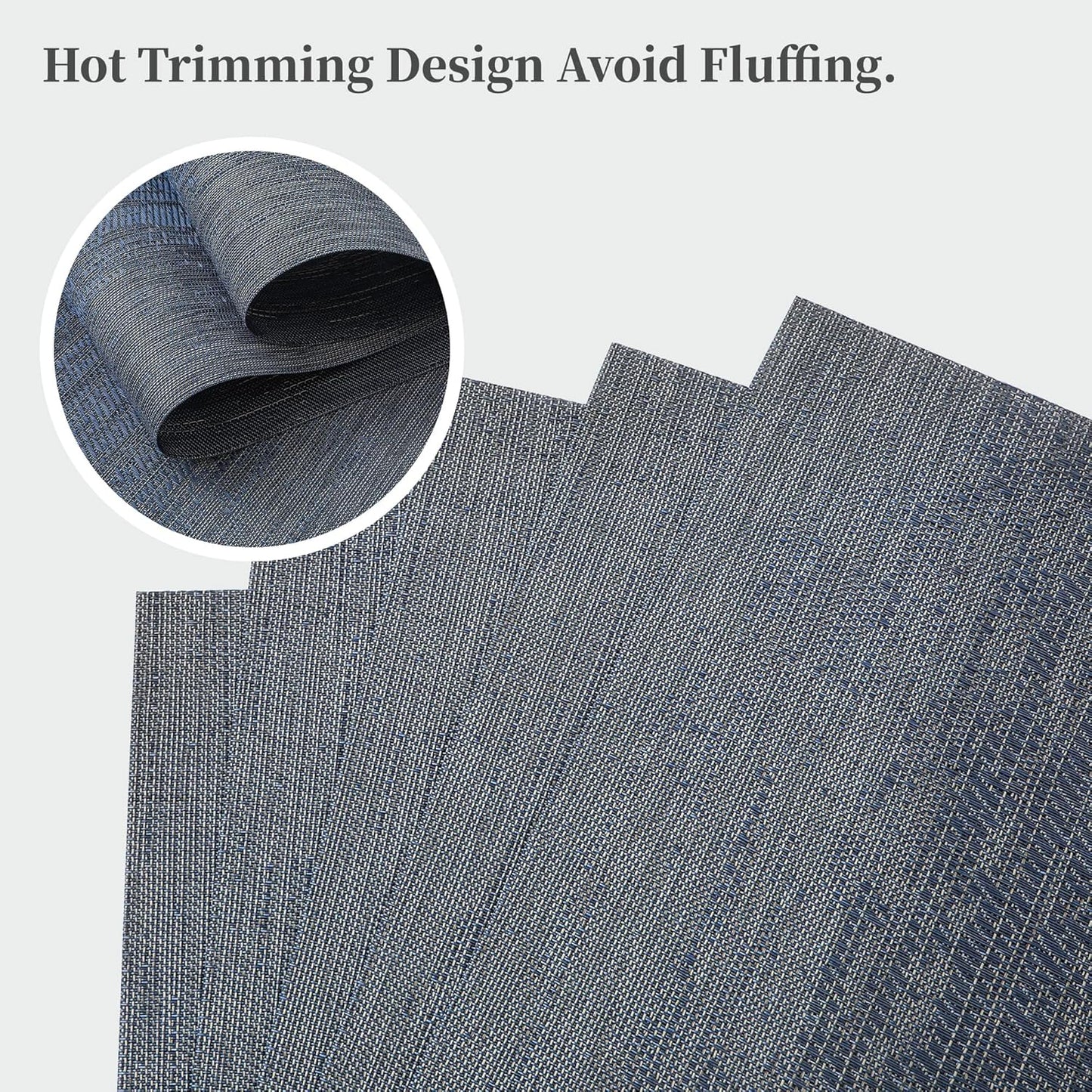 Leetaltree Denim Blue Placemats Set of 8 - Heat Resistant Non-Slip Place mats for Dining Table, Washable Durable PVC Vinyl Woven Table Mats（Denim Blue, 8）