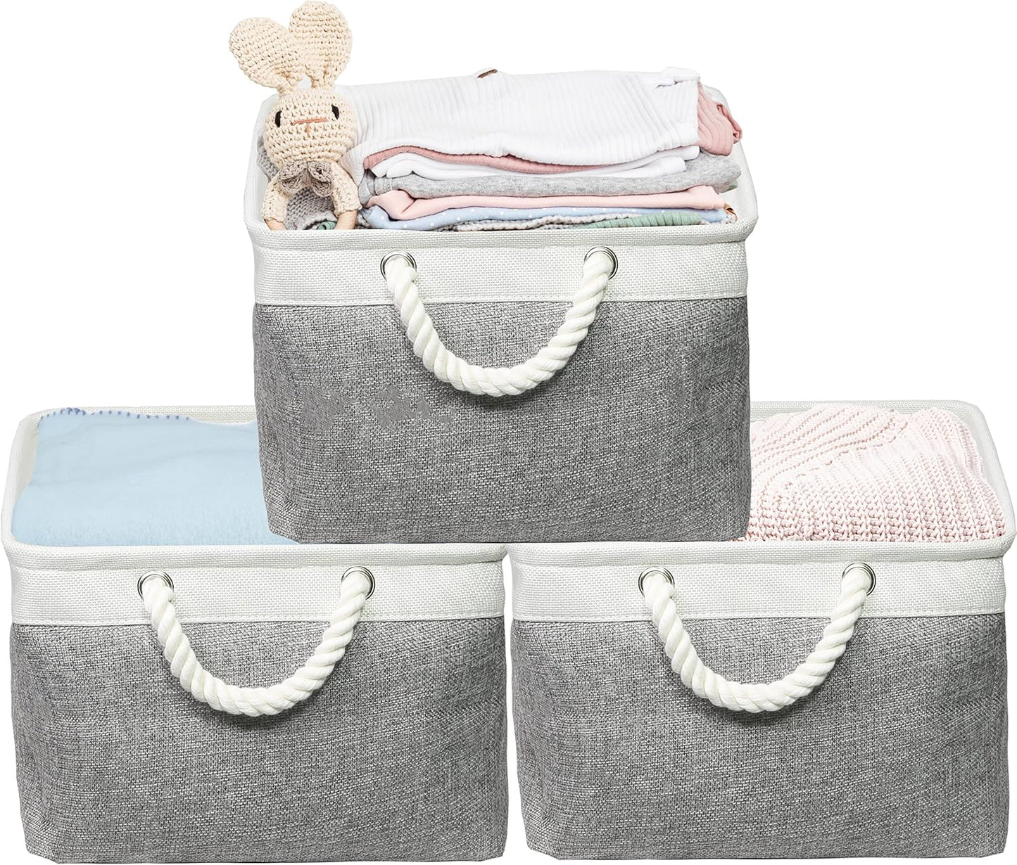 SIMPLE HOUSEWARE Large Fabric Storage Bin, 15.7" x 12" with Braided Handles, 3 Pack, Gray