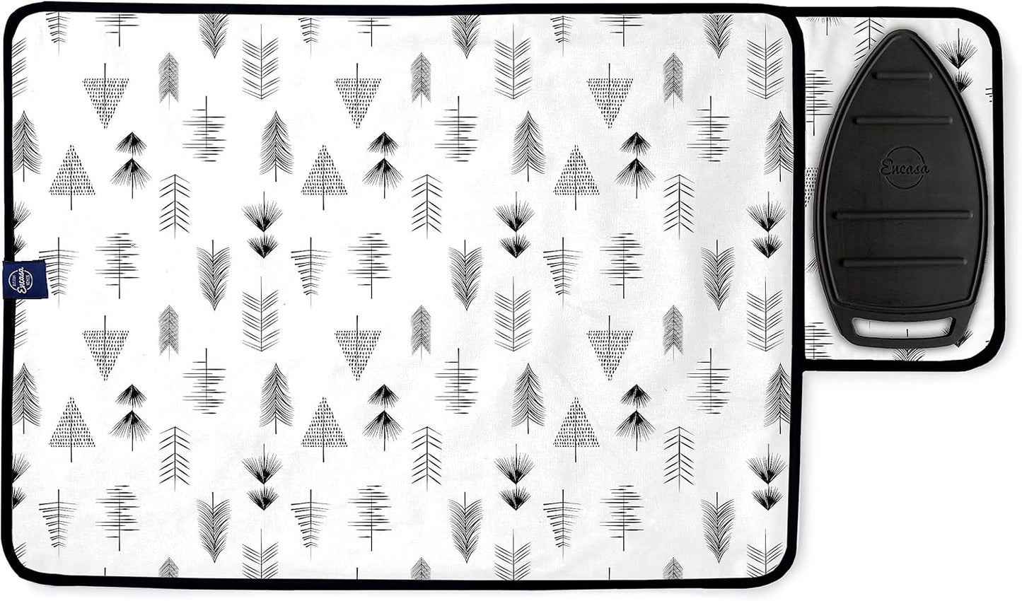 Encasa Homes Ironing Mat/Pad (Small 28"x20") with 3mm Padding & Silicone Iron Rest for Steam Pressing on Tabletop or Bed - Heat Resistant, Portable, Quilting & Travel Blanket - Black Arrow