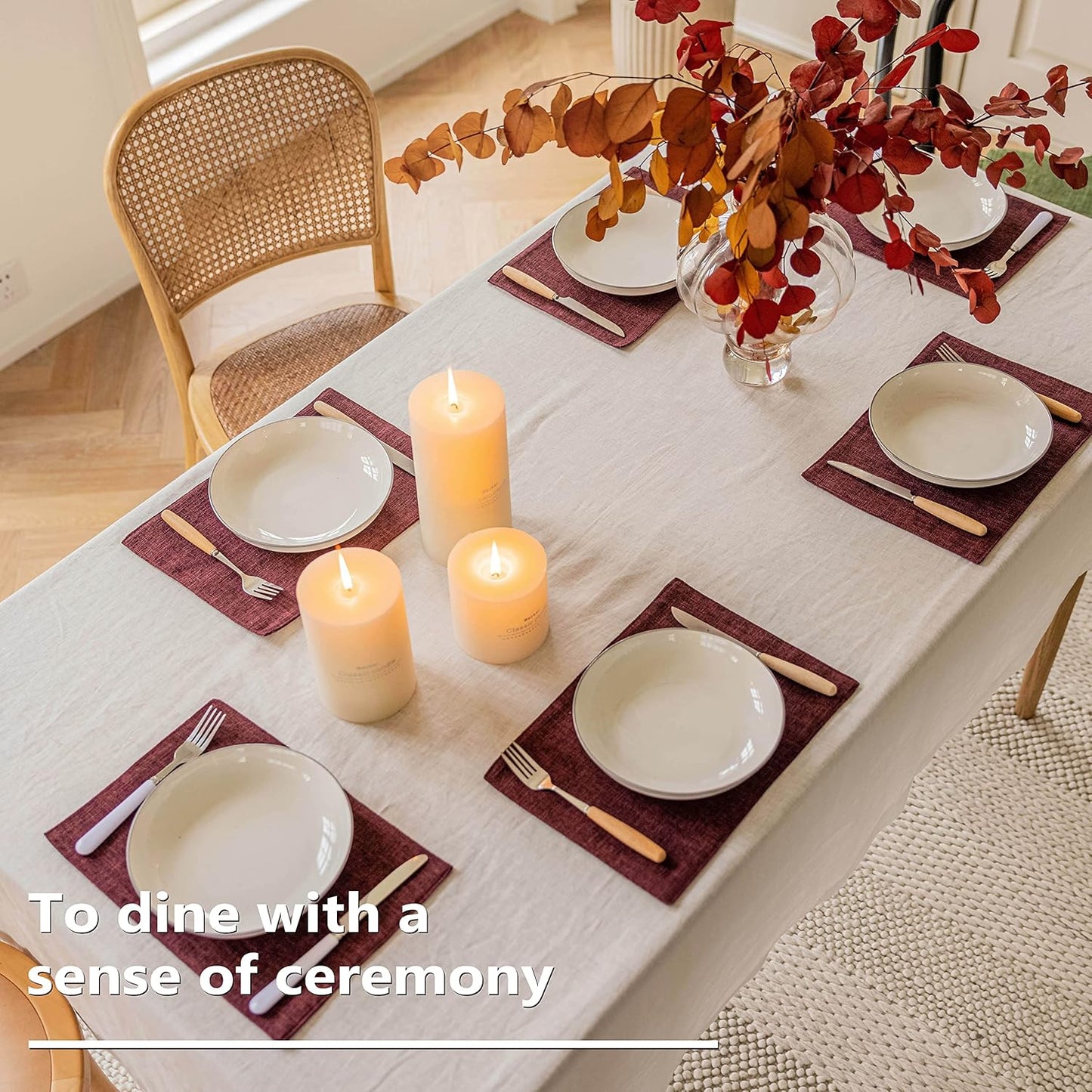 Home Brilliant Red Placemats Set of 8 Cloth Placemat for Holiday Heat Resistant Dining Table Mats Kitchen Washable Place Mats, Wine Red