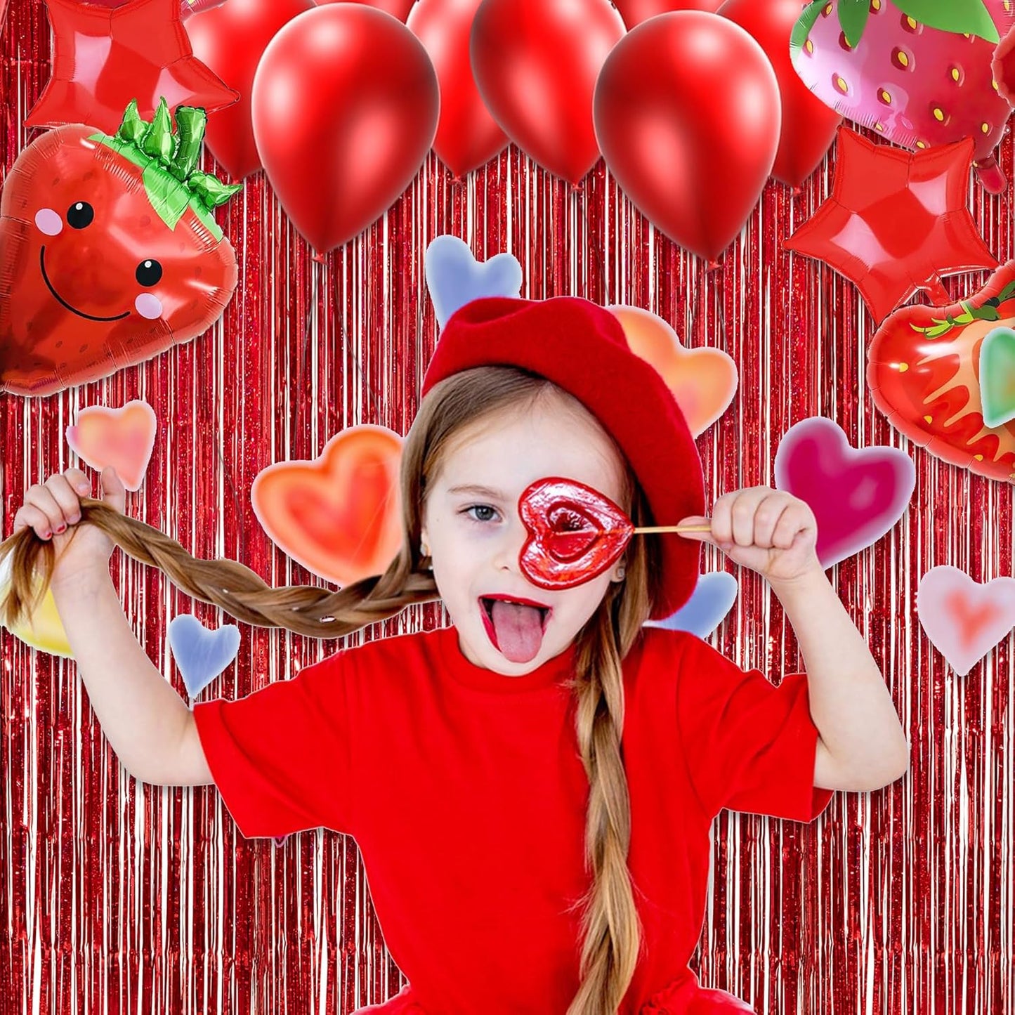 GREATRIL Red Fringe Curtains Party Streamers Backdrop Foil Tinsel Curtain Decoration for Stranger Theme Party Christmas Valentines Day Party 2 Pack