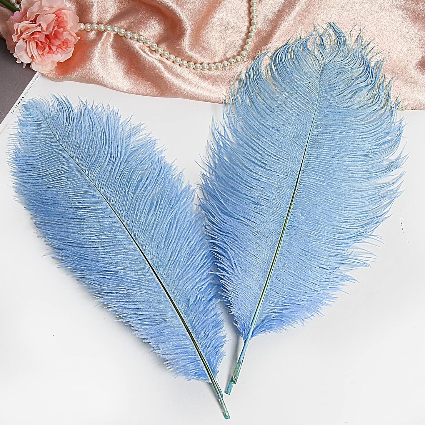 THARAHT Baby Blue Ostrich Feathers 12pcs Large Natural Bulk 12-14Inch 30cm-35cm for Wedding Party Centerpieces Easter Gatsbi and Home Decoration Feathers