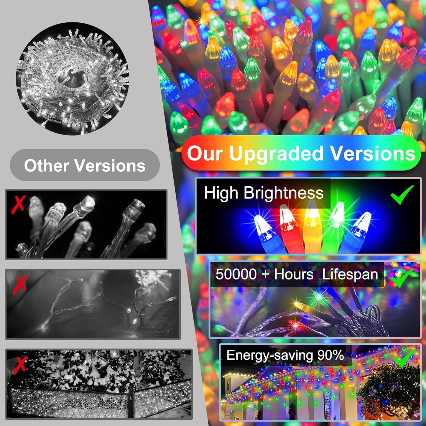 810LED 82FT Christmas Lights, 180Drops 12 Modes Multicolor Christmas String Lights Outdoor Dimmable, Waterproof Christmas Decoration Fairy Lights with Timer for Indoor Eaves Party Patio Window Fence