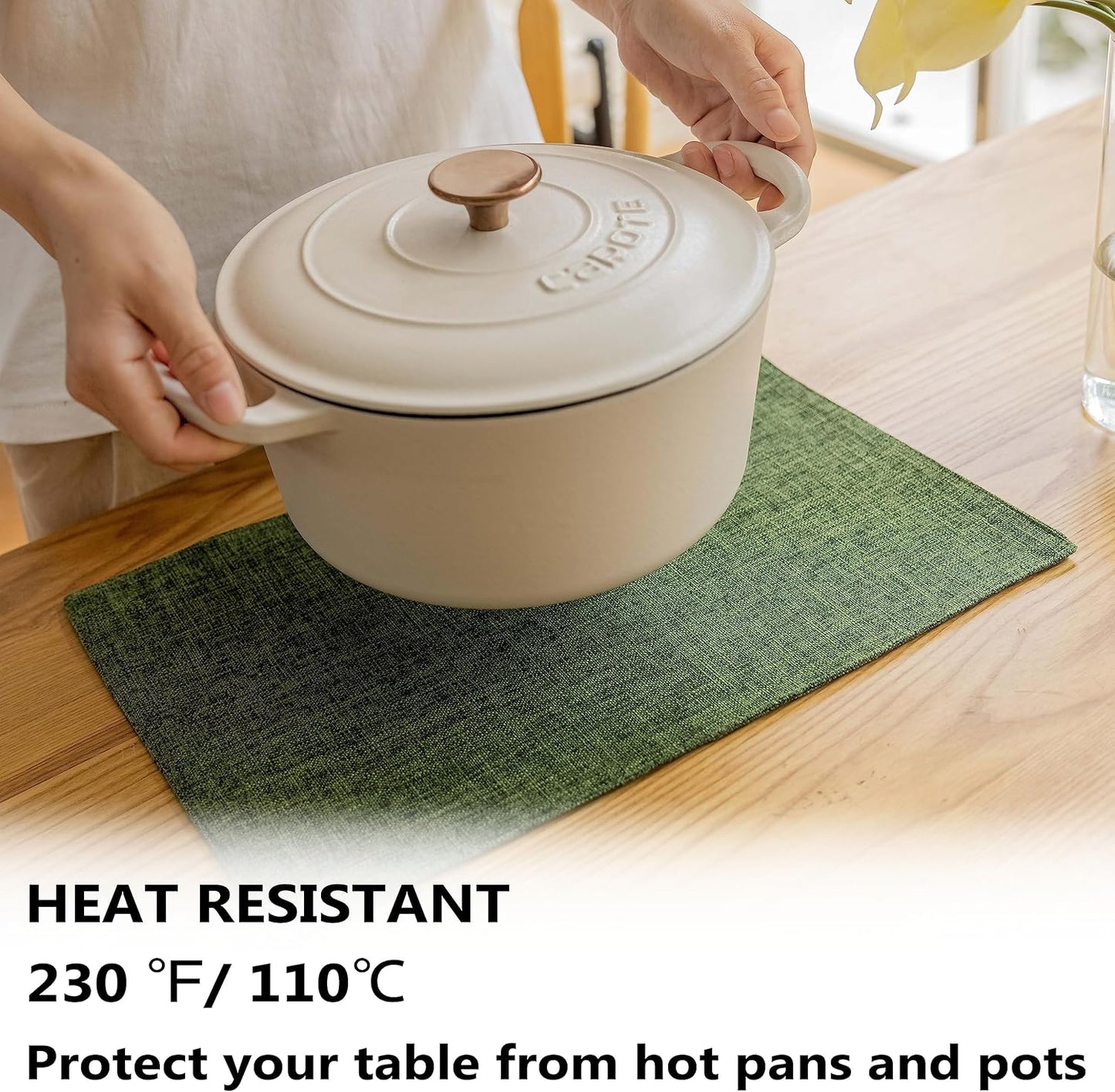 Demetex Cloth Placemats Green Set of 4 Vintage Textured Linen Place Mats Heat Resistant Plate Placemat for Kitchen Dinning Table, Green