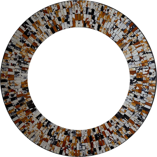 Mosaic Mirror, Wall Art Décor – Handcrafted Decorative Wall Mirror, Apricot Mosaic Mirror, 24” Frame, 15" Round Mirror for Hallway, Bedroom, Bathroom, Living Room