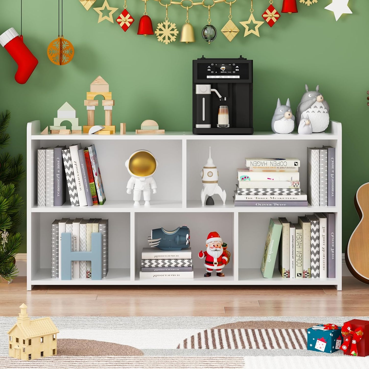 Book Shelf Set of 2, 5 Cubes Storage Organizer, Open Shelf Wooden Bookcase, Freestanding White Bookshelf Cube Shelf for Bedroom, Living Room, Home Office