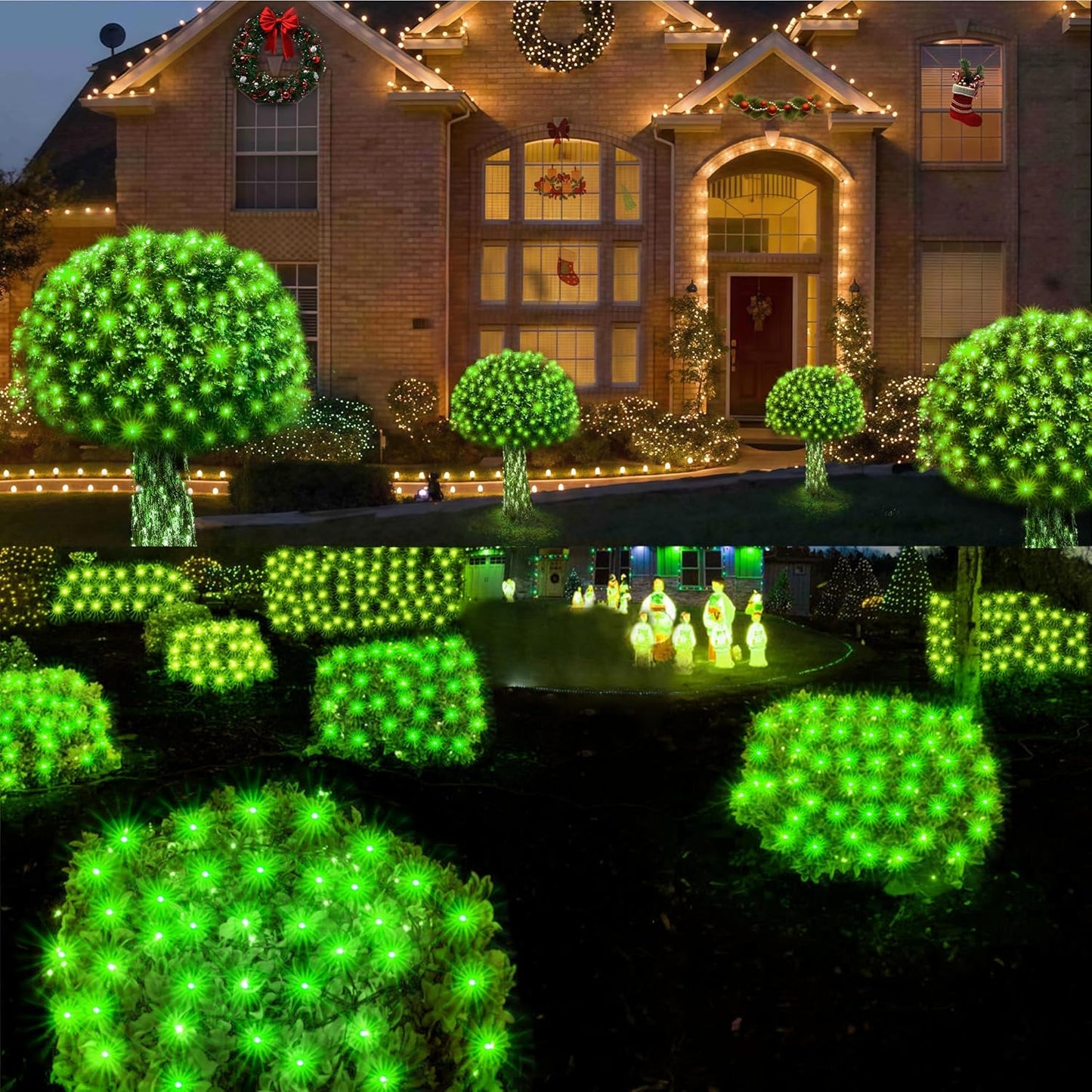 WBao Christmas Lights, 200LED 8.4ft x 5.2ft Net Lights Outdoor Mesh Light with 8 Modes, Timer, UL Certified, End to End Connectable, Waterproof for Lawn, Bushes Outdoor Christmas Decorations, Green