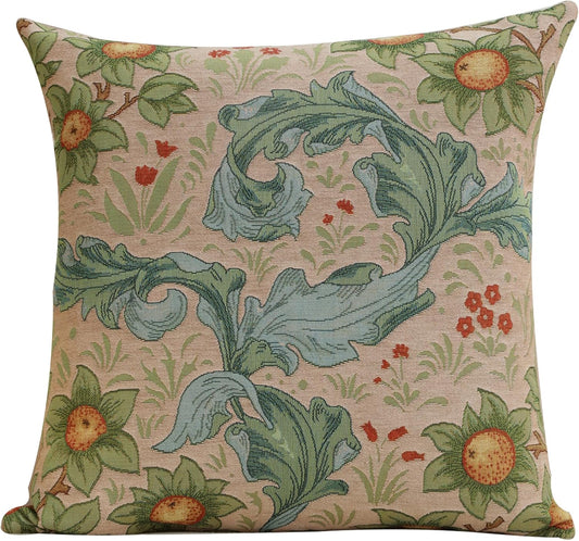 Charlotte Home Furnishings Decorative Tapestry Pillow Cover 19x19 in, Beige Arabesques Couch Pillow Cover, French Country Square Cushion Cases for Living Room Home Decor, Soft Cotton Jacquard Woven