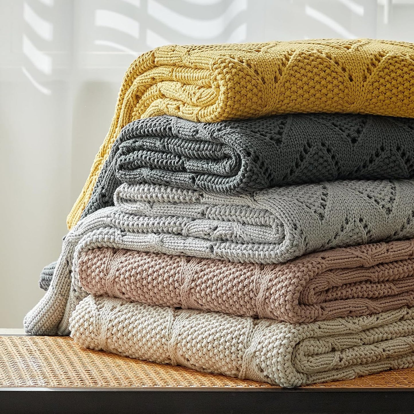 Longhui bedding Chunky Cotton Knit Throw Blanket for Couch, Sofa, Bed, or Chair, Decorative Breathable Fall Cable Knit Blanket 51 x 63 Inches, Grey