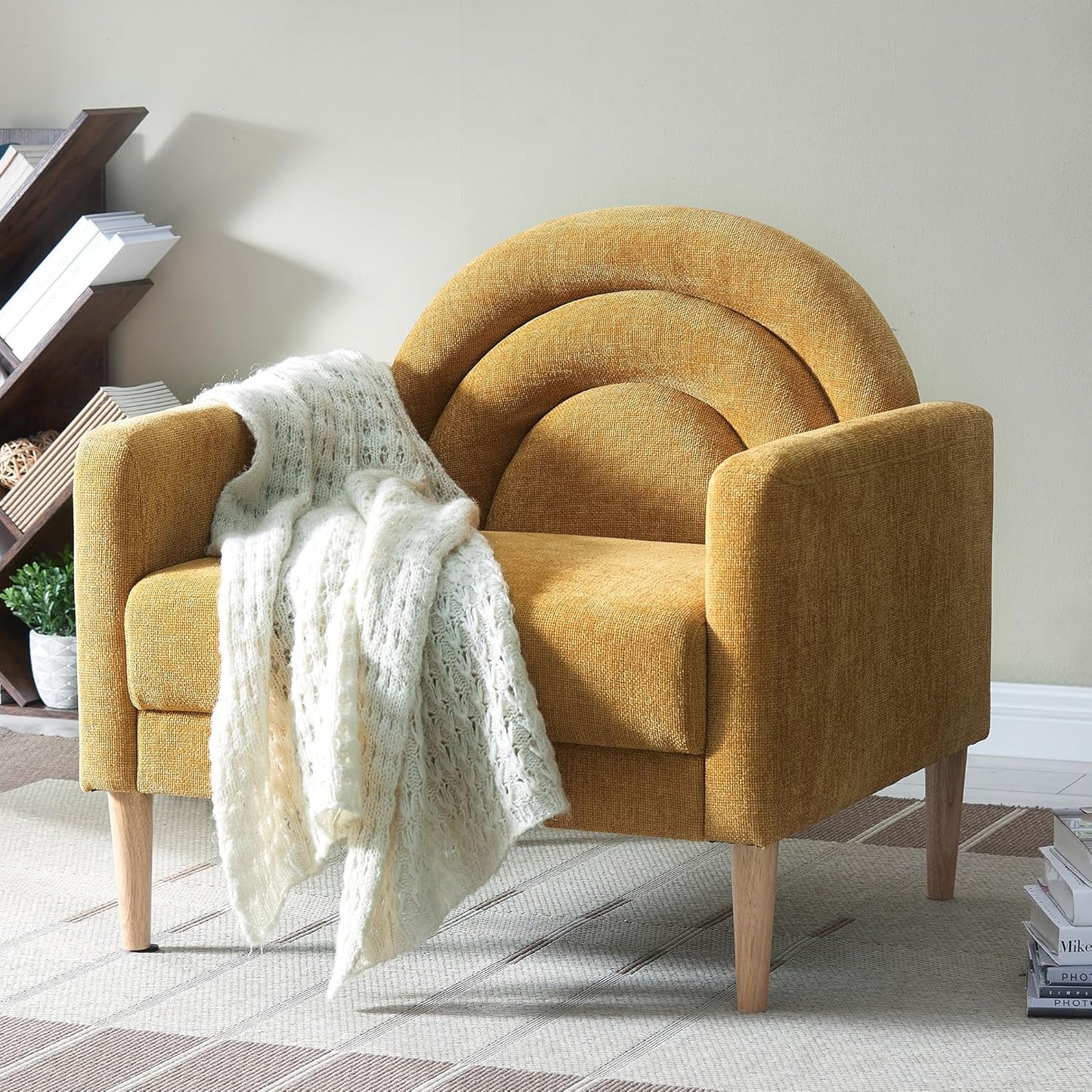 Accent Chair Reading Chair with Armrest, Small Comfy Chair for Small Spaces, Modern Linen Upholstered Armchair for Bedroom & Living Room, Single Sofa Chair with Wood Legs, Easy Assembly (Yellow)