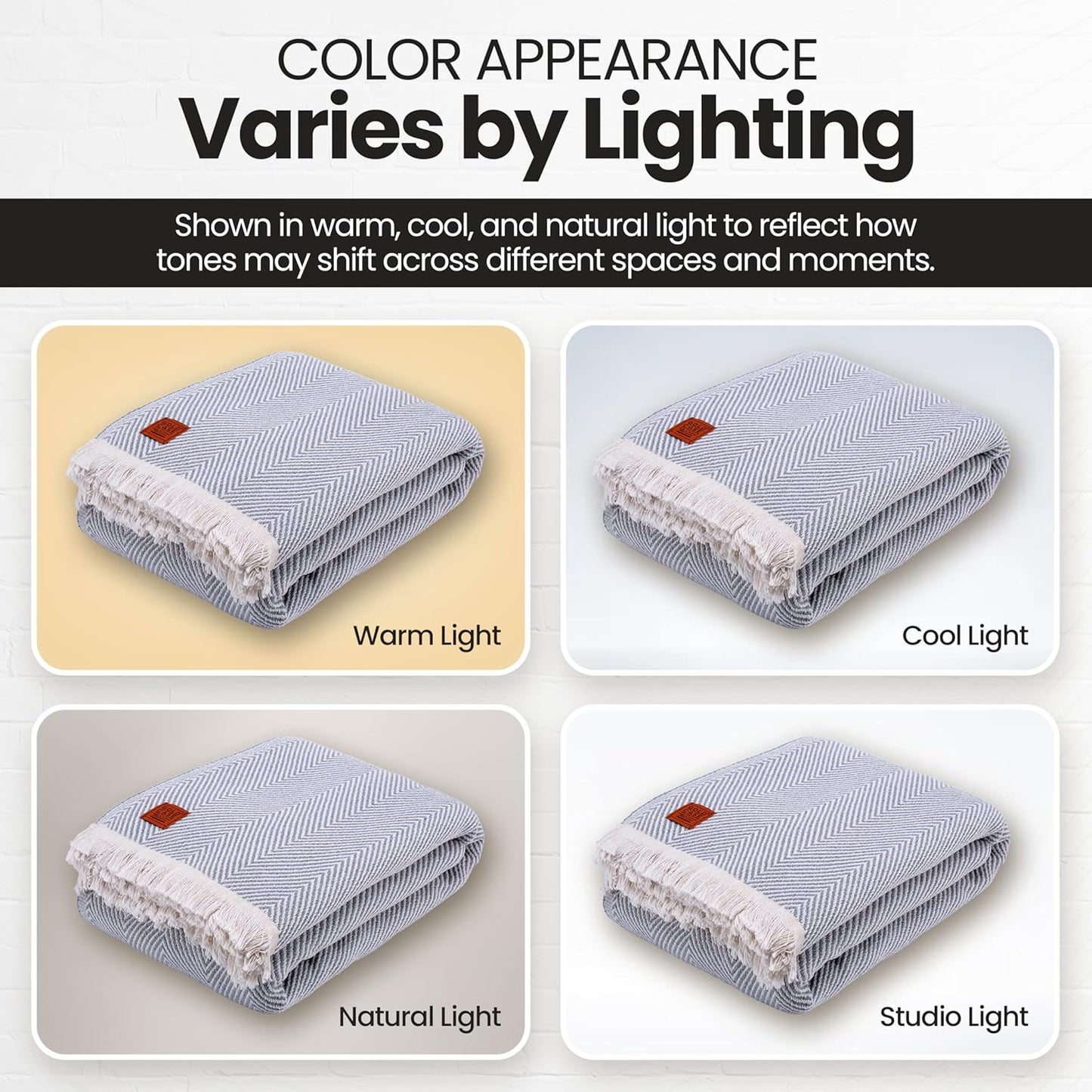 Gold Case Throw Blanket for Bed – 100% Recycled Turkish Cotton Bed Blanket – Decorative Throw Cotton Blankets for Living Room & Bedroom – Elegant Grey Woven Queen Blankets – 90x90