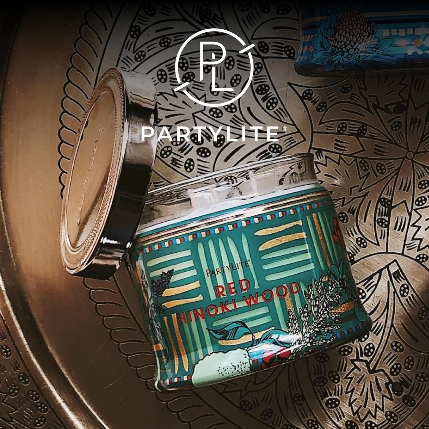 PartyLite 3-Wick Jar Candle, Highly Fragranced Clean Burning Glass Candle, 25-45 Hours Burn Time (Red Hinoki Wood)